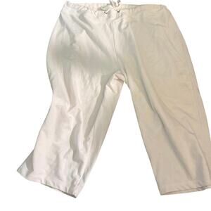Onque  Women’s White Drawstring Capri Pants Cotton  Comfortable Lounge Size L